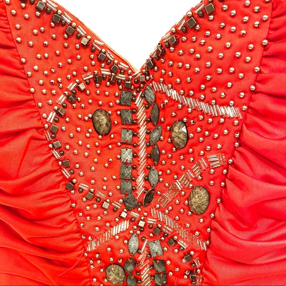 Red Ruched Mini Dress - Picture 3 of 4